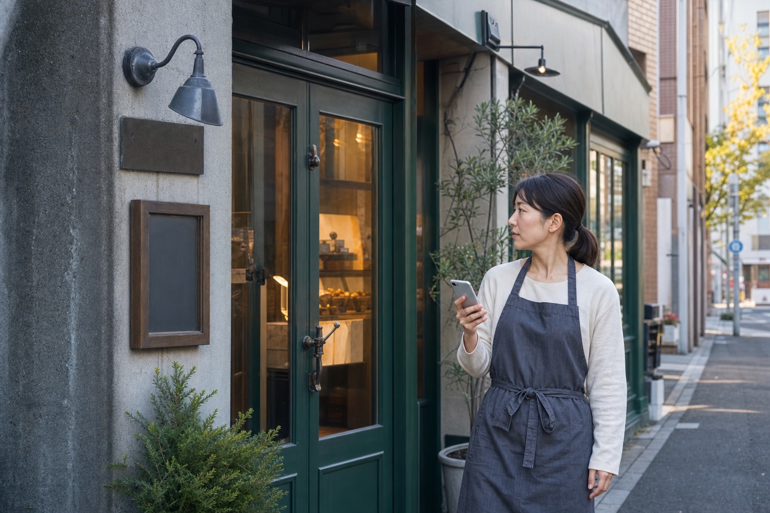 店頭情報をスマートフォンで確認する店舗経営者