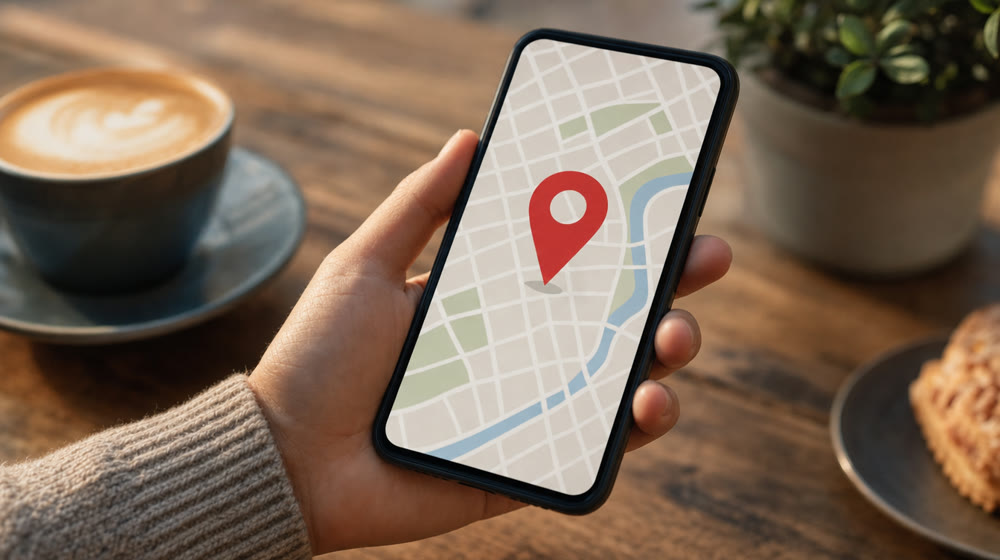 スマートフォンで店舗情報を確認する様子